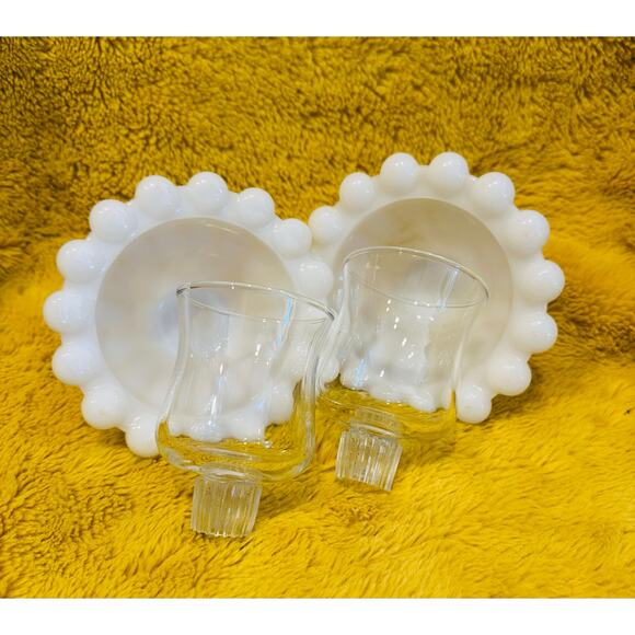 Fenton Vintage Hobnail Milk Glass Clear Votive Glass Candle Holders Set of 2 - Picture 5 of 6